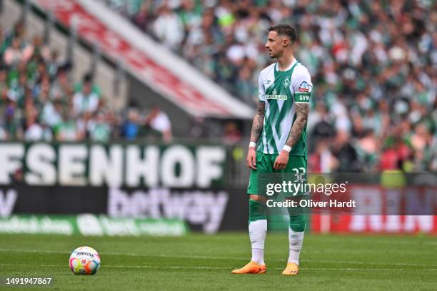 Marco Friedl of SV Werder Bremen looks dejected during the Bundesliga match between SV Werder Bremen and 1. FC Köln at Wohninvest Weserstadion on May...