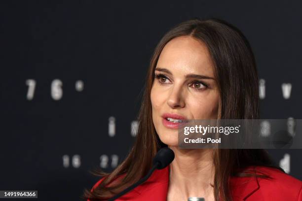 Natalie Portman attends the "May December" press conference at the 76th annual Cannes film festival at Palais des Festivals on May 21, 2023 in...