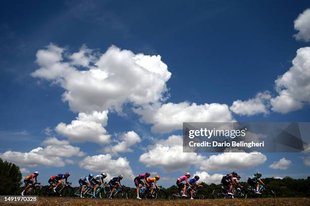 General view of the peloton competing during the 8th Vuelta a Burgos Feminas 2023, Stage 4 a 121.5km stage from Tordómar to Lagunas de Neila 1867m /...