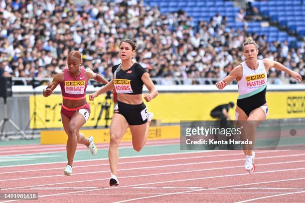 Zoe Hobbs of New Zealand competes in the Women's 100m Final on May 21, 2023 in Yokohama, Japan.