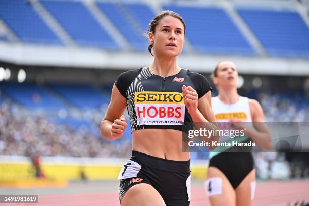 Zoe Hobbs of New Zealand competes in the Women's 100m Final on May 21, 2023 in Yokohama, Japan.