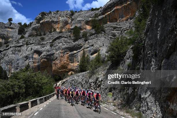 Lorena Wiebes of The Netherlands - Purple Leader Jersey Marie Schreiber of Luxembourg and Team SD Worx lead the peloton during the 8th Vuelta a...