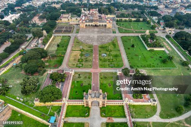 aerial view of the royal palace at mysore - mysore stock pictures, royalty-free photos & images