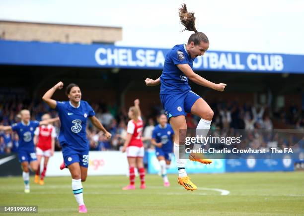 Guro Reiten of Chelsea celebrates after scoring the team's first goal during the FA Women's Super League match between Chelsea and Arsenal at...