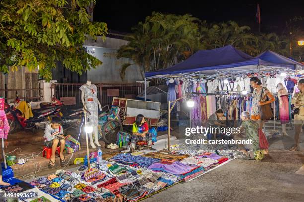 view to the night market in luang prabang - laos stock pictures, royalty-free photos & images