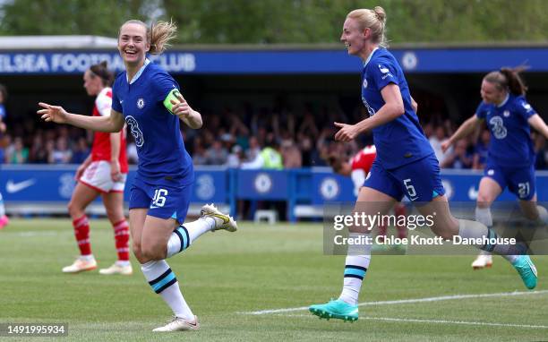 Magdelena Eriksson of Chelsea celebrates scoring their teams second goal during the FA Women's Super League match between Chelsea and Arsenal at...