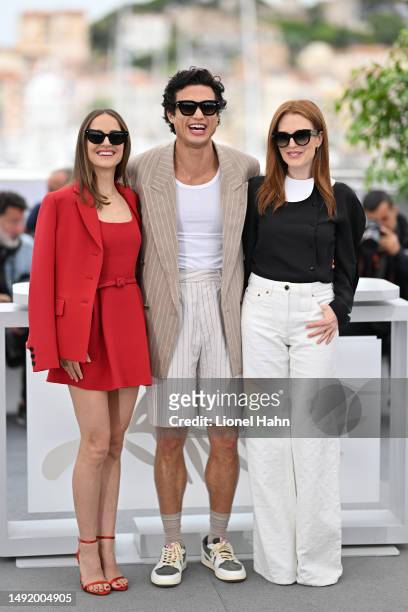 Natalie Portman, Charles Melton, Julianne Moore attend the "May December" photocall at the 76th annual Cannes film festival at Palais des Festivals...