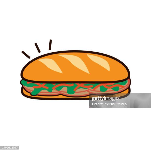 banh mi - vietnamese sandwich flat logo icon sticker. vietnamese cuisine, asian food icon. - vietnamese street food stock illustrations