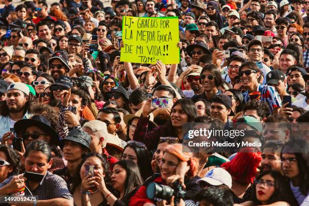 Fan rises a cartel during the Tecate Supremo 2023 on May 20, 2023 in Ciudad Juarez, Mexico.