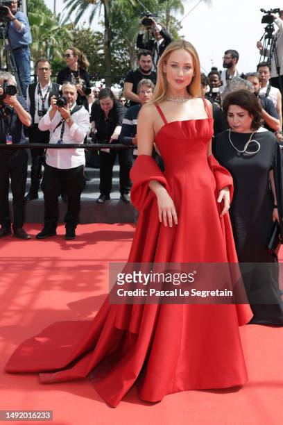 Jennifer Lawrence attends the "Anatomie D'une Chute " red carpet during the 76th annual Cannes film festival at Palais des Festivals on May 21, 2023...