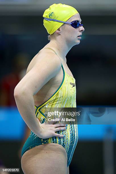 Leisel Jones of Australia looks on during a training session ahead of the London Olympic Games at the Aquatics Centre in Olympic Park on July 24,...