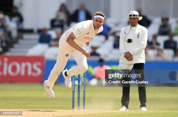 Stuart Broad of Nottinghamshire bowls during the LV= Insurance County Championship Division 1 match between Nottinghamshire and Essex at Trent Bridge...