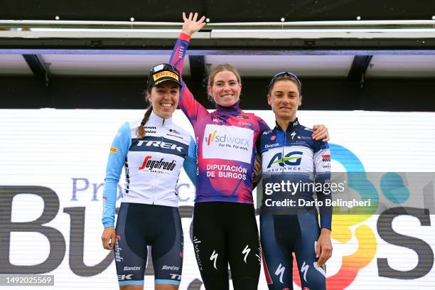 Shirin van Anrooij of The Netherlands and Team Trek-Segafredo on second place, race winner Demi Vollering of The Netherlands and Team SD Worx -...