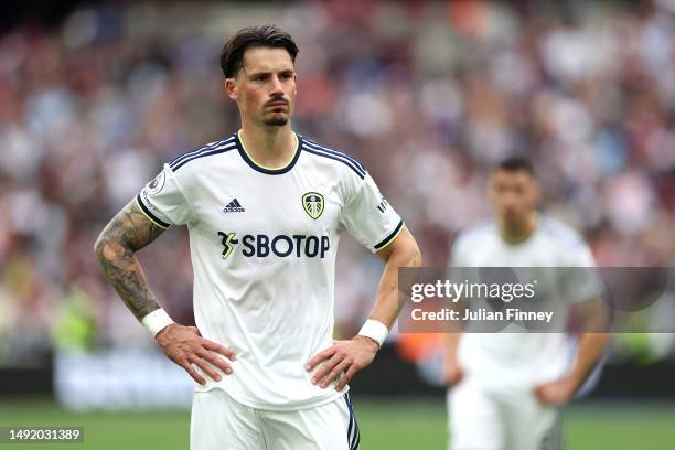 Robin Koch of Leeds United looks dejected following defeat in the Premier League match between West Ham United and Leeds United at London Stadium on...