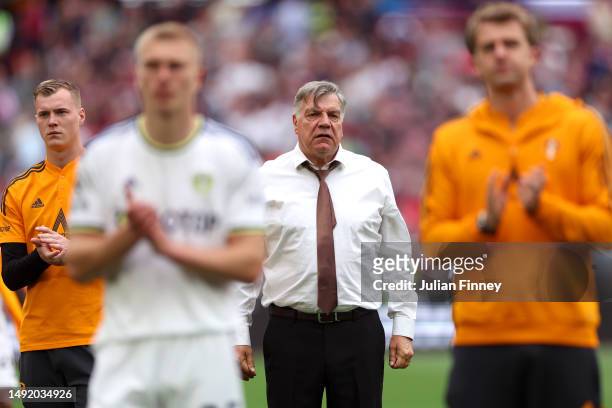 Sam Allardyce, Manager of Leeds United, looks dejected following the Premier League match between West Ham United and Leeds United at London Stadium...