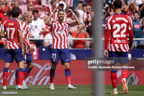 Yannick Ferreira Carrasco of Atletico Madrid celebrates after scoring the team's first goal during the LaLiga Santander match between Atletico de...