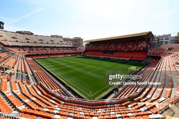 General view inside the stadium prior to the LaLiga Santander match between Valencia CF and Real Madrid CF at Estadio Mestalla on May 21, 2023 in...