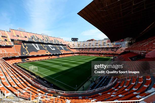 General view inside the stadium prior to the LaLiga Santander match between Valencia CF and Real Madrid CF at Estadio Mestalla on May 21, 2023 in...