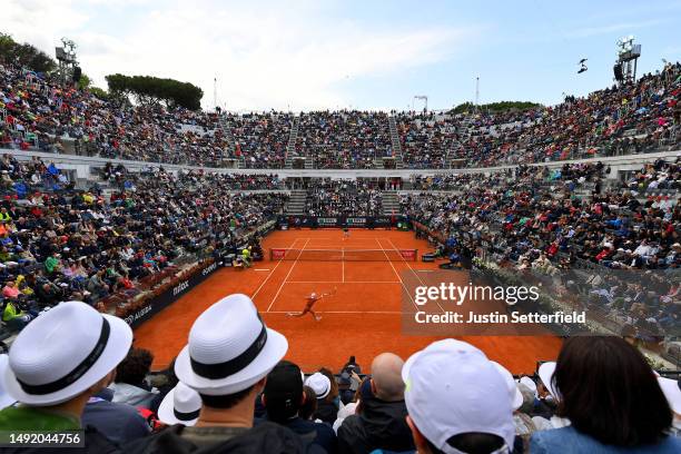 General view of play during the Men's Single's Final match between Holger Rune of Denmark and Daniil Medvedev on Day Fourteen of the Internazionali...