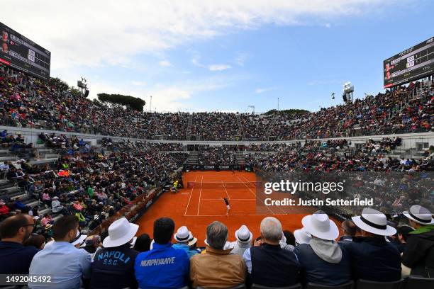 General view of play during the Men's Single's Final match between Holger Rune of Denmark and Daniil Medvedev on Day Fourteen of the Internazionali...