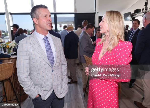 John Harbaugh and Belinda Stronach, Chairwoman, CEO and President, The Stronach Group and 1/ST attend Preakness 148 Hosted By 1/ST at Pimlico Race...