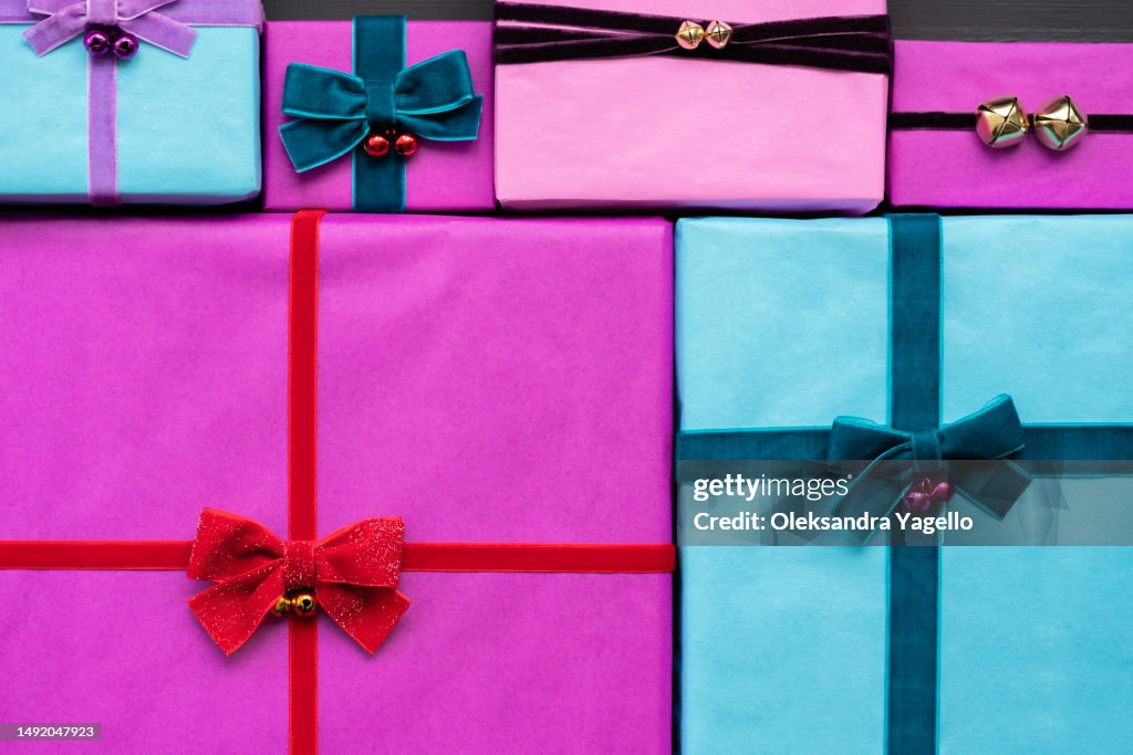 Lots of gift boxes. Packaging and preparation for the celebration.