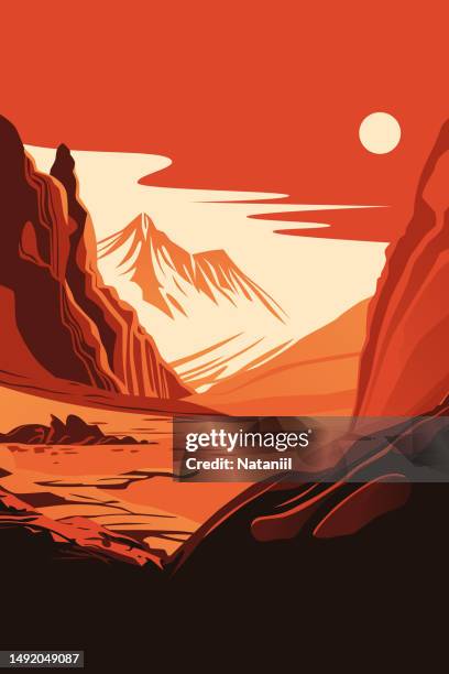space poster - mars landscape stock illustrations