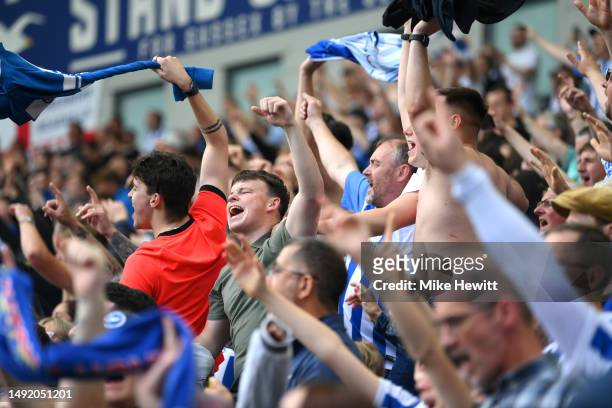Brighton & Hove Albion fans celebrate during the Premier League match between Brighton & Hove Albion and Southampton FC at American Express Community...