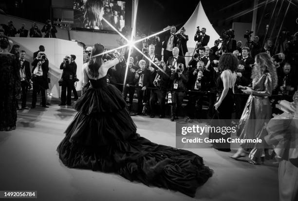 Kristina Liliana Chudinova attends the "Killers Of The Flower Moon" red carpet during the 76th annual Cannes film festival at Palais des Festivals on...