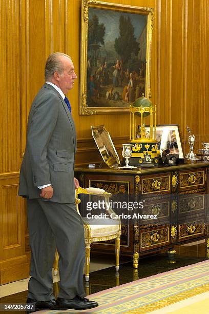 King Juan Carlos of Spain attends several audiences at Zarzuela Palace on July 25, 2012 in Madrid, Spain.