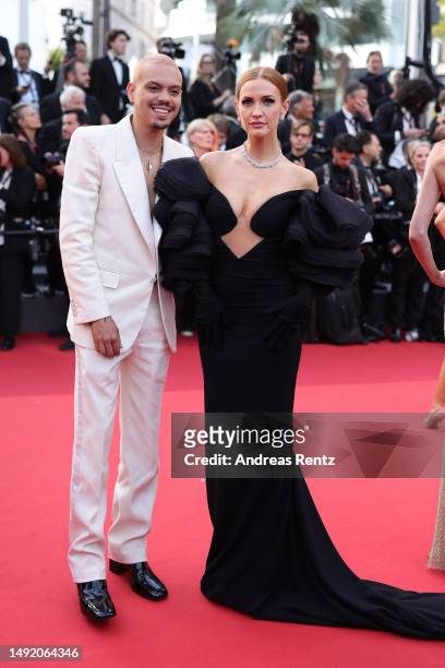 Evan Ross and Ashlee Simpson attend the "Firebrand " red carpet during the 76th annual Cannes film festival at Palais des Festivals on May 21, 2023...