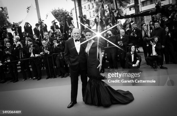 Salma Hayek and François Henri Pinault attend the "Killers Of The Flower Moon" red carpet during the 76th annual Cannes film festival at Palais des...