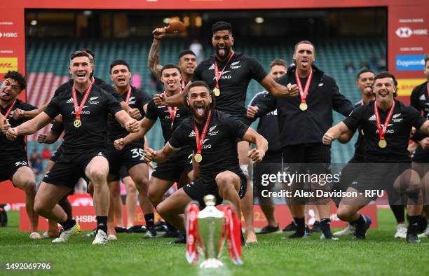 Brady Rush of New Zealand leads the Haka after New Zealand were crowned HSBC World Series Champions on Day 2 of the HSBC London Sevens at Twickenham...