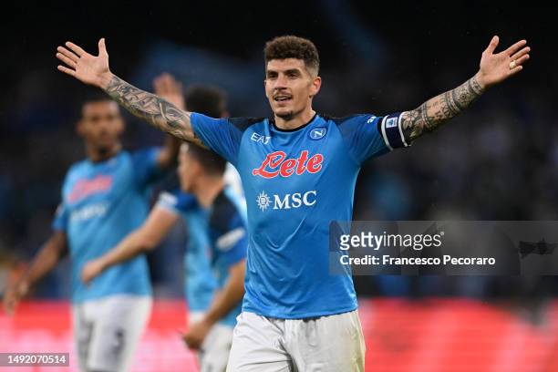 Giovanni Di Lorenzo of SSC Napoli celebrates after scoring the team's second goal during the Serie A match between SSC Napoli and FC Internazionale...