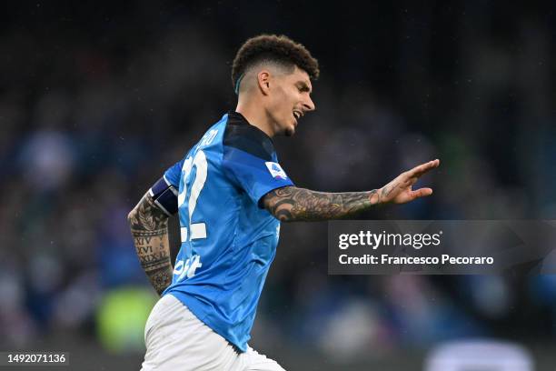 Giovanni Di Lorenzo of SSC Napoli celebrates after scoring the team's second goal during the Serie A match between SSC Napoli and FC Internazionale...