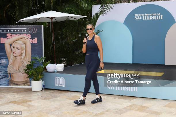 Georgina Burke welcomes guests to a yoga session as Sports Illustrated Swimsuit Celebrates the 2023 Issue Release with Swimsuit Island at The Guitar...