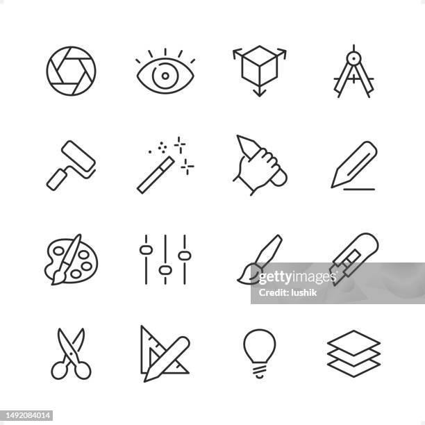 graphic design - pixel perfect line icon set, editable stroke weight. - aperture stock illustrations