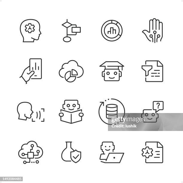 data processing - pixel perfect line icon set, editable stroke weight. - data funnel icon stock illustrations