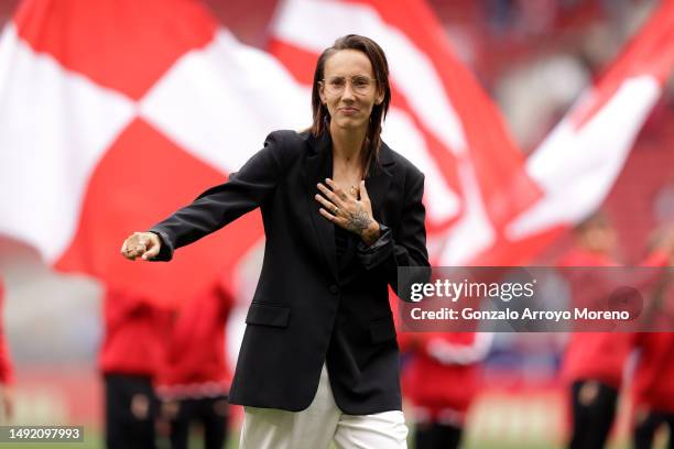 Virginia Torrecilla of Atletico Madrid acknowledges the fans prior to the LaLiga Santander match between Atletico de Madrid and CA Osasuna at Civitas...