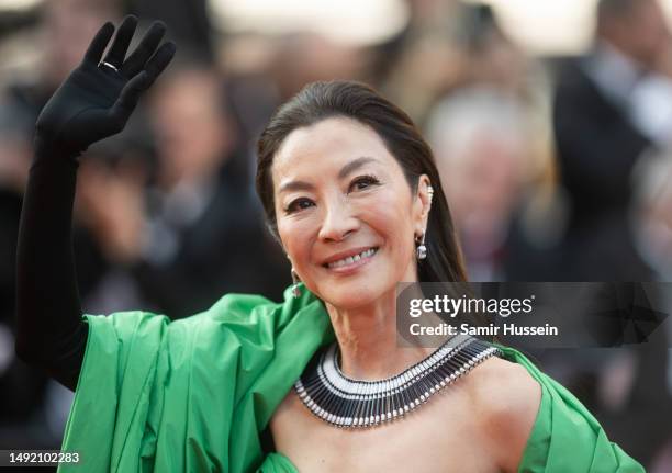 Michelle Yeoh attends the "Firebrand " red carpet during the 76th annual Cannes film festival at Palais des Festivals on May 21, 2023 in Cannes,...