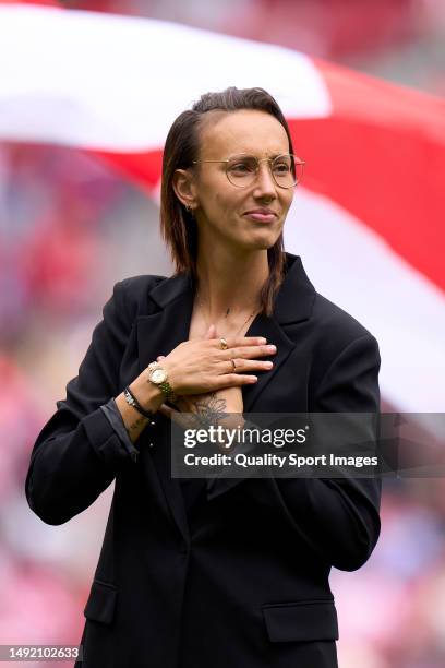 Virginia Torrecilla of Atletico Madrid acknowledges the fans prior the game during the LaLiga Santander match between Atletico de Madrid and CA...