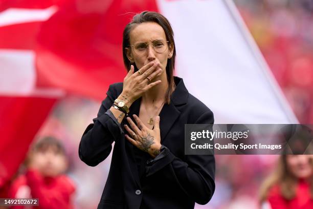 Virginia Torrecilla of Atletico Madrid acknowledges the fans prior the game during the LaLiga Santander match between Atletico de Madrid and CA...