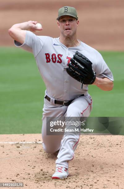 Corey Kluber of the Boston Red Sox pitches during the first inning of a game against the San Diego Padres at PETCO Park on May 21, 2023 in San Diego,...