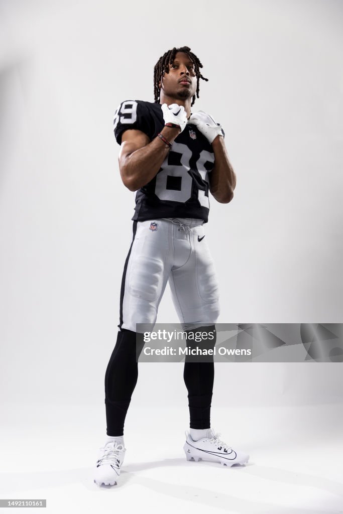 Nflpa Rookies Transition Program Tre Tucker of the Las Vegas Raiders poses for a portrait during the ...