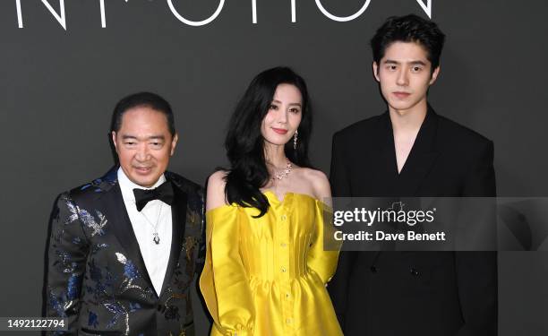 Dennis Chan, Liu Shishi, and Liu Haoran attend the 2023 "Kering Women in Motion Award" during the 76th annual Cannes film festival on May 21, 2023 in...