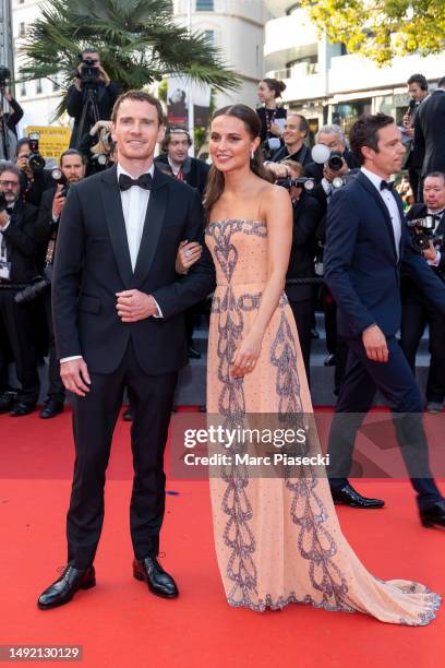 Alicia Vikander and Michael Fassbender attend the "Firebrand " red carpet during the 76th Cannes Film Festival on May 21, 2023 in Cannes, France.