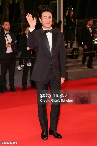 Lee Sun-Kyun attends the "Project Silence" red carpet during the 76th annual Cannes film festival at Palais des Festivals on May 21, 2023 in Cannes,...