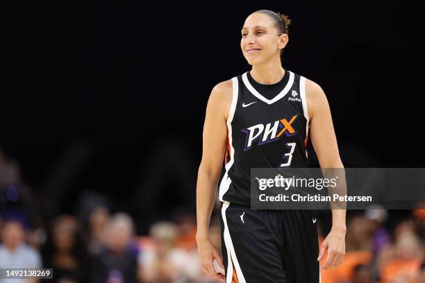 Diana Taurasi of the Phoenix Mercury reacts during the second half of the WNBA game at Footprint Center on May 21, 2023 in Phoenix, Arizona. NOTE TO...