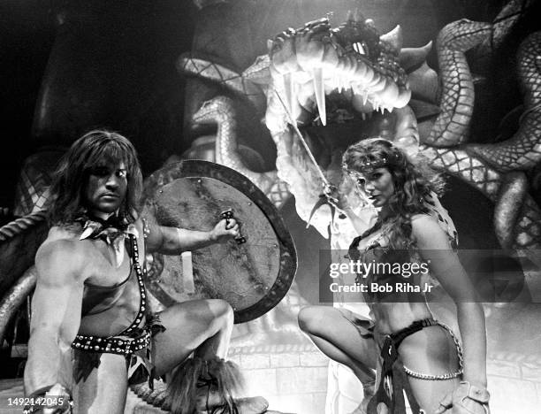 Fire-breathing Dragon awaits Conan the Barbarian and his companion Red Sonjia in new exhibit at Universal Studios, June 16, 1983 in Los Angeles,...