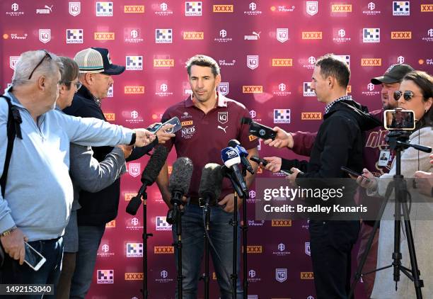 Queensland State of Origin Coach Billy Slater speaks regarding the announcement of the Queensland team for game one of the series during a Queensland...